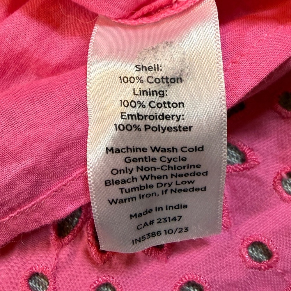 Talbots Plus Pink Eyelet Embroidered Cotton Top 2X Ruffle Neck 3/4 Sleeve 2448 - Picture 4 of 10